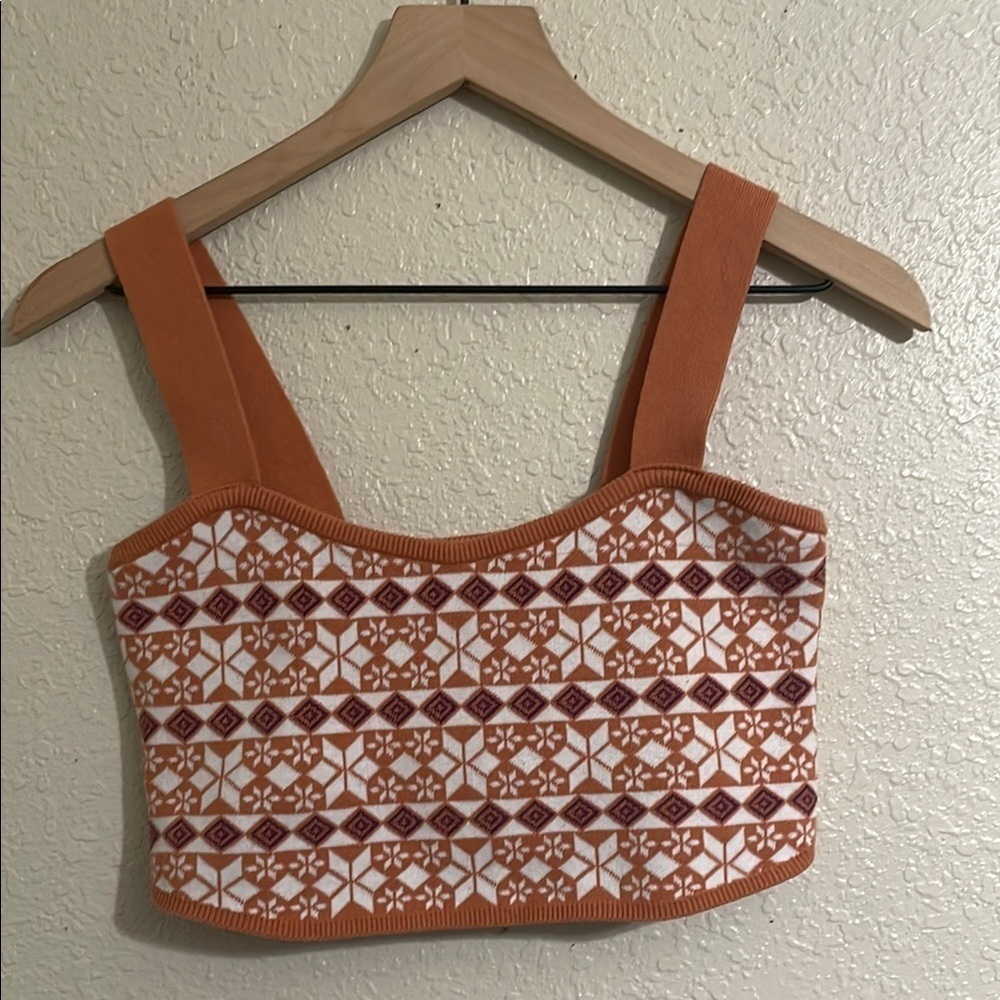 We the free Orange and White Patterned Women's Top